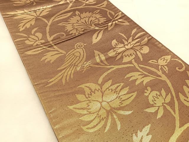 平和屋着物◎六通柄袋帯　更紗花鳥文　金糸　正絹　逸品　BAAU2891yc