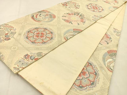 平和屋着物◎六通柄袋帯　唐織　菱天井鳳凰花文　金銀糸　正絹　逸品　BAAU3007hj