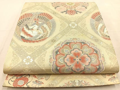 平和屋着物◎六通柄袋帯　唐織　菱天井鳳凰花文　金銀糸　正絹　逸品　BAAU3007hj
