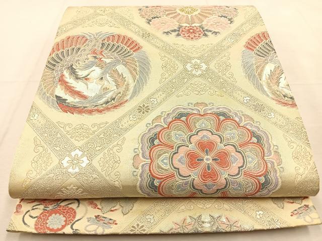 平和屋着物◎六通柄袋帯　唐織　菱天井鳳凰花文　金銀糸　正絹　逸品　BAAU3007hj