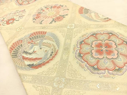 平和屋着物◎六通柄袋帯　唐織　菱天井鳳凰花文　金銀糸　正絹　逸品　BAAU3007hj
