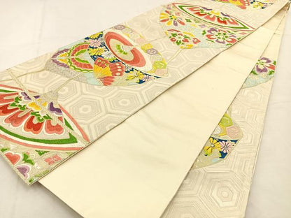 平和屋着物◎六通柄袋帯　唐織　駒　花蝶文　金銀糸　正絹　逸品　BAAU3014hj