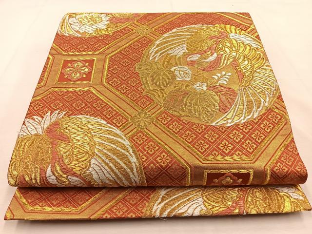 平和屋着物◎六通柄袋帯　唐織　蜀江鳳凰花文　金銀糸　正絹　逸品　BAAU3023hj