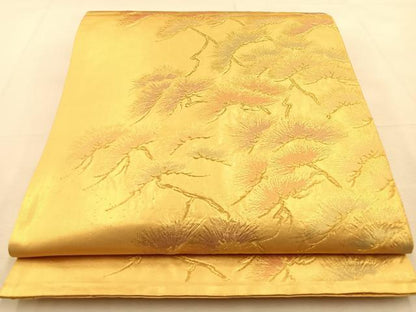 平和屋着物◎六通柄袋帯　松　金糸　引箔　正絹　逸品　BAAU3029hj