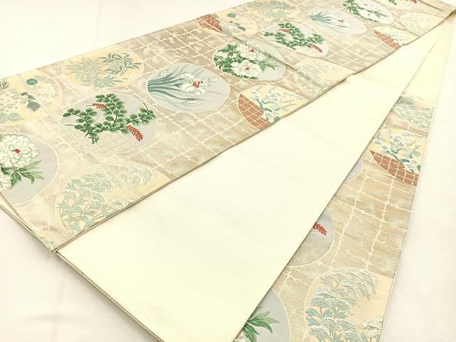 平和屋着物◎六通柄袋帯　唐織　光琳丸文　銀糸　正絹　逸品　BAAU3043hj