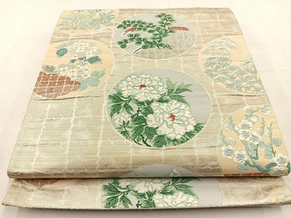 平和屋着物◎六通柄袋帯　唐織　光琳丸文　銀糸　正絹　逸品　BAAU3043hj