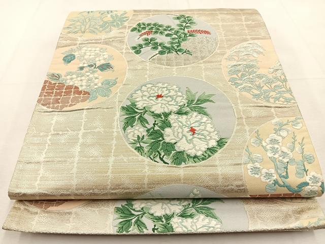 平和屋着物◎六通柄袋帯　唐織　光琳丸文　銀糸　正絹　逸品　BAAU3043hj