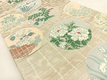 平和屋着物◎六通柄袋帯　唐織　光琳丸文　銀糸　正絹　逸品　BAAU3043hj