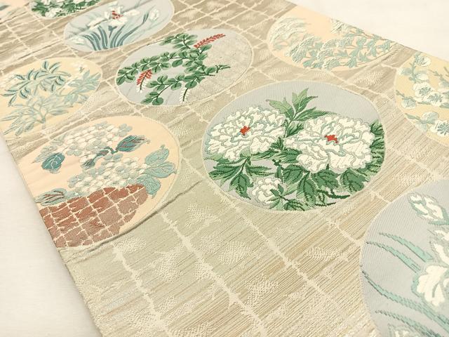 平和屋着物◎六通柄袋帯　唐織　光琳丸文　銀糸　正絹　逸品　BAAU3043hj