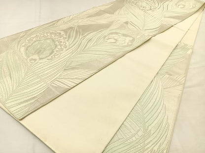 平和屋着物◎六通柄袋帯　唐織　孔雀羽文　銀糸　正絹　逸品　BAAU3045hj