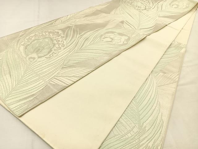 平和屋着物◎六通柄袋帯　唐織　孔雀羽文　銀糸　正絹　逸品　BAAU3045hj