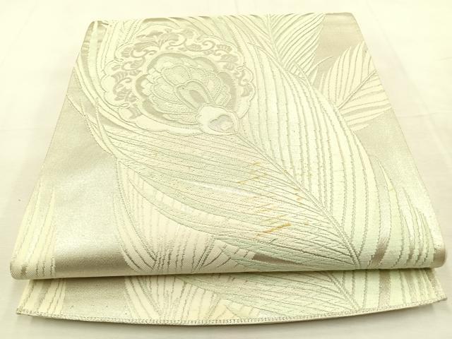 平和屋着物◎六通柄袋帯　唐織　孔雀羽文　銀糸　正絹　逸品　BAAU3045hj