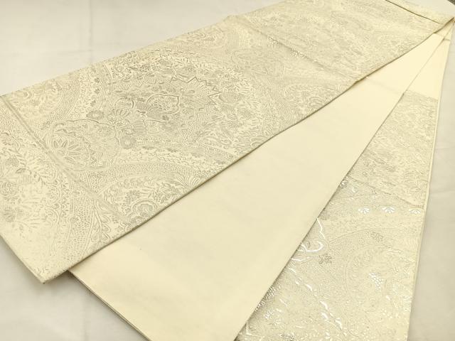 平和屋着物◎六通柄袋帯　更紗花唐草文　銀糸　正絹　逸品　BAAU3051hj