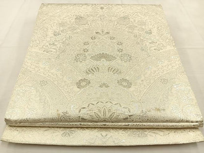 平和屋着物◎六通柄袋帯　更紗花唐草文　銀糸　正絹　逸品　BAAU3051hj