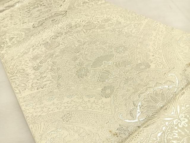 平和屋着物◎六通柄袋帯　更紗花唐草文　銀糸　正絹　逸品　BAAU3051hj