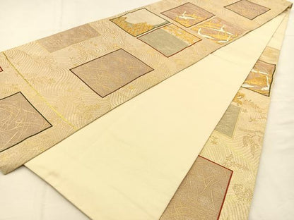 平和屋着物◎六通柄袋帯　水に謡本　金銀糸　正絹　逸品　BAAU3063hj