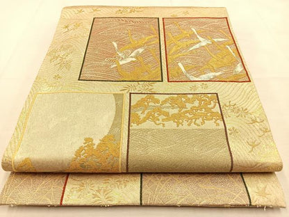 平和屋着物◎六通柄袋帯　水に謡本　金銀糸　正絹　逸品　BAAU3063hj