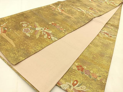 平和屋着物◎六通柄袋帯　唐織　花食い鳥　金銀糸　引箔　正絹　逸品　BAAU3065hj