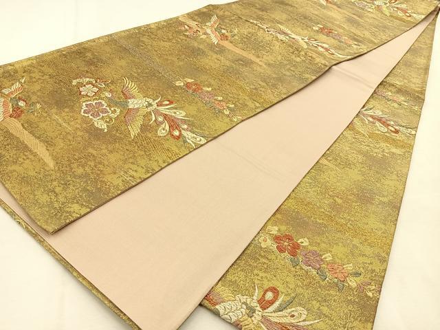 平和屋着物◎六通柄袋帯　唐織　花食い鳥　金銀糸　引箔　正絹　逸品　BAAU3065hj