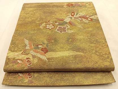 平和屋着物◎六通柄袋帯　唐織　花食い鳥　金銀糸　引箔　正絹　逸品　BAAU3065hj