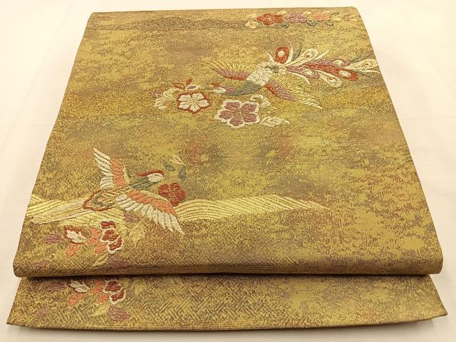 平和屋着物◎六通柄袋帯　唐織　花食い鳥　金銀糸　引箔　正絹　逸品　BAAU3065hj