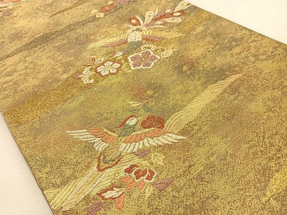 平和屋着物◎六通柄袋帯　唐織　花食い鳥　金銀糸　引箔　正絹　逸品　BAAU3065hj