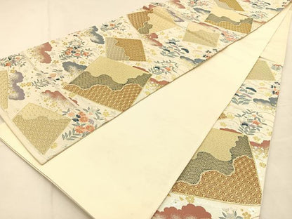 平和屋着物◎六通柄袋帯　唐織　色紙取小花文　金銀糸　正絹　逸品　BAAU3070hj