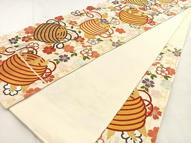 平和屋着物◎六通柄袋帯　唐織　糸巻き枝垂れ桜文　金銀糸　正絹　逸品　BAAU3082hj