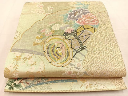 平和屋着物◎六通柄袋帯　唐織　鼓花鳥文　金糸　正絹　逸品　BAAU3091hj