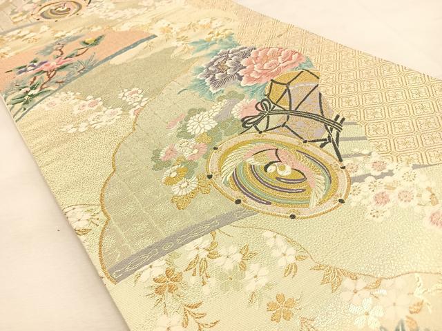 平和屋着物◎六通柄袋帯　唐織　鼓花鳥文　金糸　正絹　逸品　BAAU3091hj