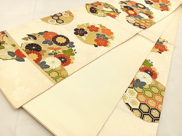 平和屋着物◎六通柄袋帯　唐織　麗姫彩映文　金糸　正絹　逸品　BAAU3093hj