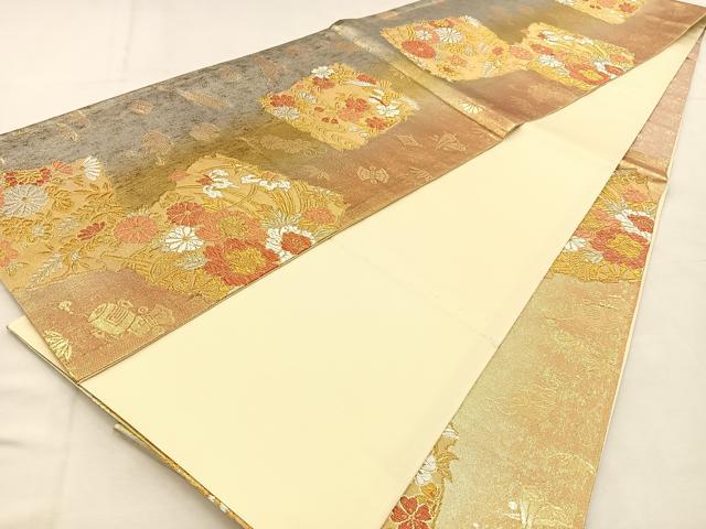 平和屋着物◎六通柄袋帯　唐織　破れ色紙宝尽くし花文　金銀糸　正絹　逸品　BAAU3094hj
