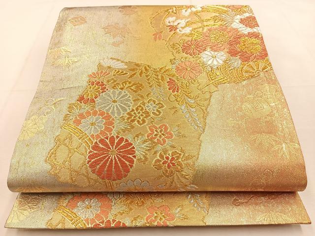 平和屋着物◎六通柄袋帯　唐織　破れ色紙宝尽くし花文　金銀糸　正絹　逸品　BAAU3094hj
