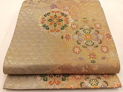 平和屋着物◎六通柄袋帯　正倉院花文　金糸　正絹　逸品　BAAU3100hj