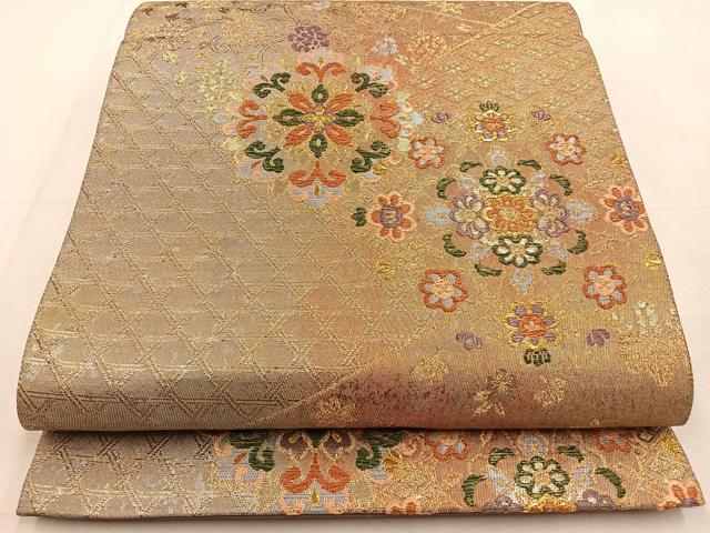 平和屋着物◎六通柄袋帯　正倉院花文　金糸　正絹　逸品　BAAU3100hj