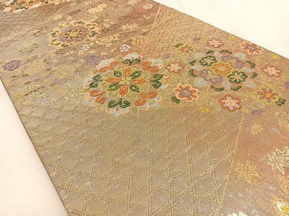 平和屋着物◎六通柄袋帯　正倉院花文　金糸　正絹　逸品　BAAU3100hj