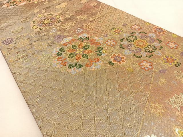 平和屋着物◎六通柄袋帯　正倉院花文　金糸　正絹　逸品　BAAU3100hj