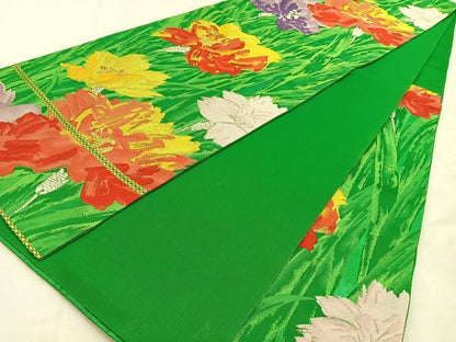 平和屋着物◎六通柄袋帯　唐織　草花文　金銀糸　正絹　逸品　BAAU3106hj