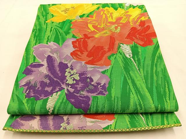 平和屋着物◎六通柄袋帯 唐織 草花文 金銀糸 正絹 逸品 BAAU3106hj