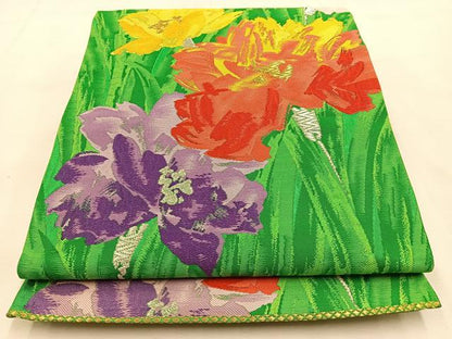 平和屋着物◎六通柄袋帯　唐織　草花文　金銀糸　正絹　逸品　BAAU3106hj