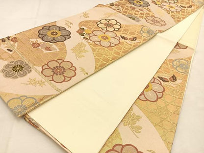 平和屋着物◎六通柄袋帯　唐織　地紙花蝶文　金糸　正絹　逸品　BAAU3117hj