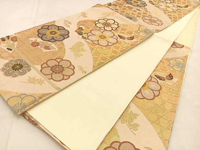 平和屋着物◎六通柄袋帯　唐織　地紙花蝶文　金糸　正絹　逸品　BAAU3117hj