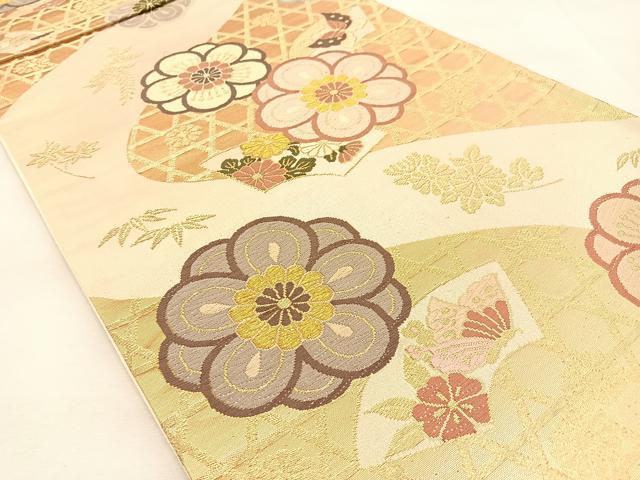 平和屋着物◎六通柄袋帯　唐織　地紙花蝶文　金糸　正絹　逸品　BAAU3117hj