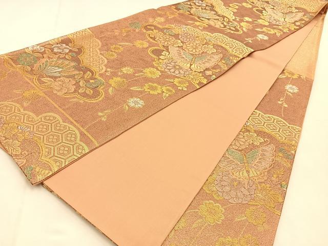 平和屋着物◎六通柄袋帯　雲取り花鳥文　金銀糸　正絹　逸品　BAAU3121hj