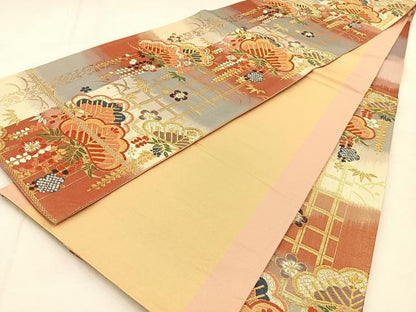平和屋着物◎六通柄袋帯　唐織　松竹梅　金糸　正絹　逸品　BAAU3127hj