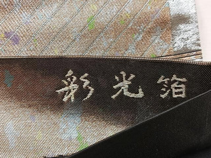 平和屋着物◎六通柄袋帯　彩光箔　銀糸　引箔　正絹　逸品　BAAU3128hj