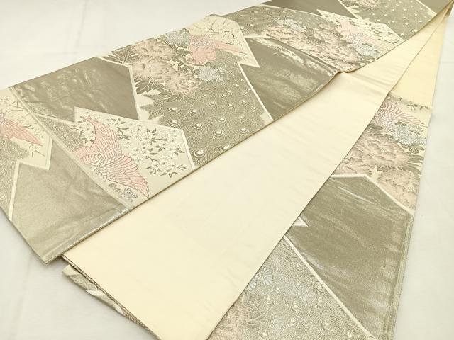 平和屋着物◎六通柄袋帯　唐織　花鳥文　プラチナ箔　正絹　逸品　BAAU3131hj