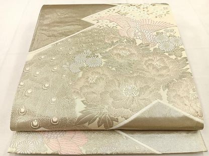 平和屋着物◎六通柄袋帯　唐織　花鳥文　プラチナ箔　正絹　逸品　BAAU3131hj
