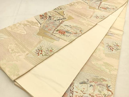 平和屋着物◎六通柄袋帯　唐織　花鳥色紙重　金銀糸　正絹　逸品　BAAU3139hj