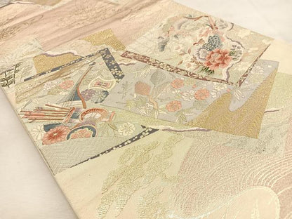 平和屋着物◎六通柄袋帯　唐織　花鳥色紙重　金銀糸　正絹　逸品　BAAU3139hj